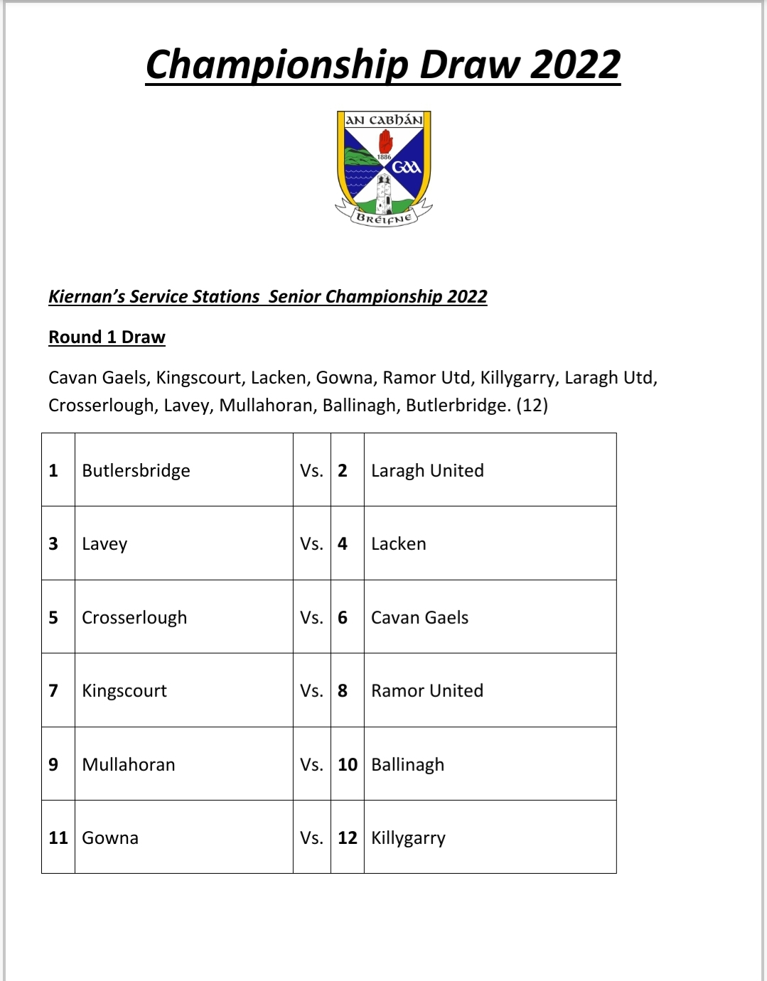 Round 1 Championship Fixtures - Cavan GAA