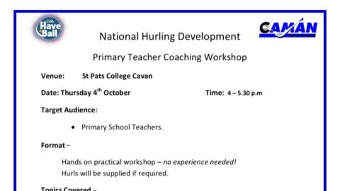 Coaching Hurling Workshop for Primary Teachers