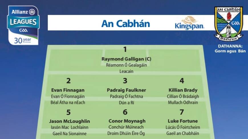 Cavan Team Selection V Waterford Allianz Football League Roinn 4 Round 7