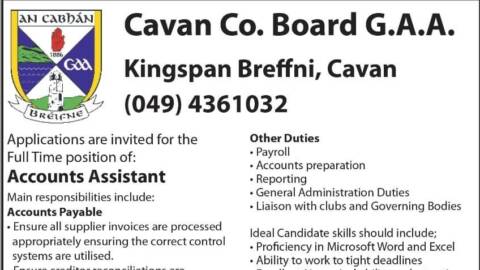 Vacancy Accounts Assistant Cavan GAA