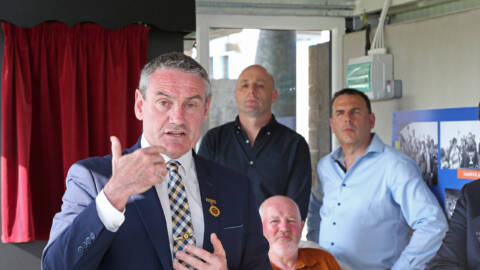 Ciarán McLaughlin President of Ulster GAA addressing the guest at the opening of the new accessibility area in Kingspan Breffni