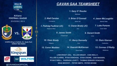 Cavan Team named for Round 6 fixture vs Roscommmon