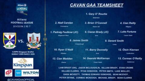 Cavan Team named for Round 7 fixture vs Cork