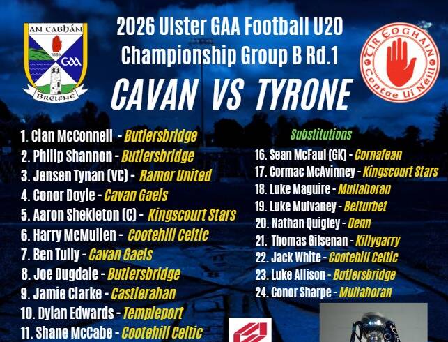 CAVAN U20 TEAM ANNOUCED