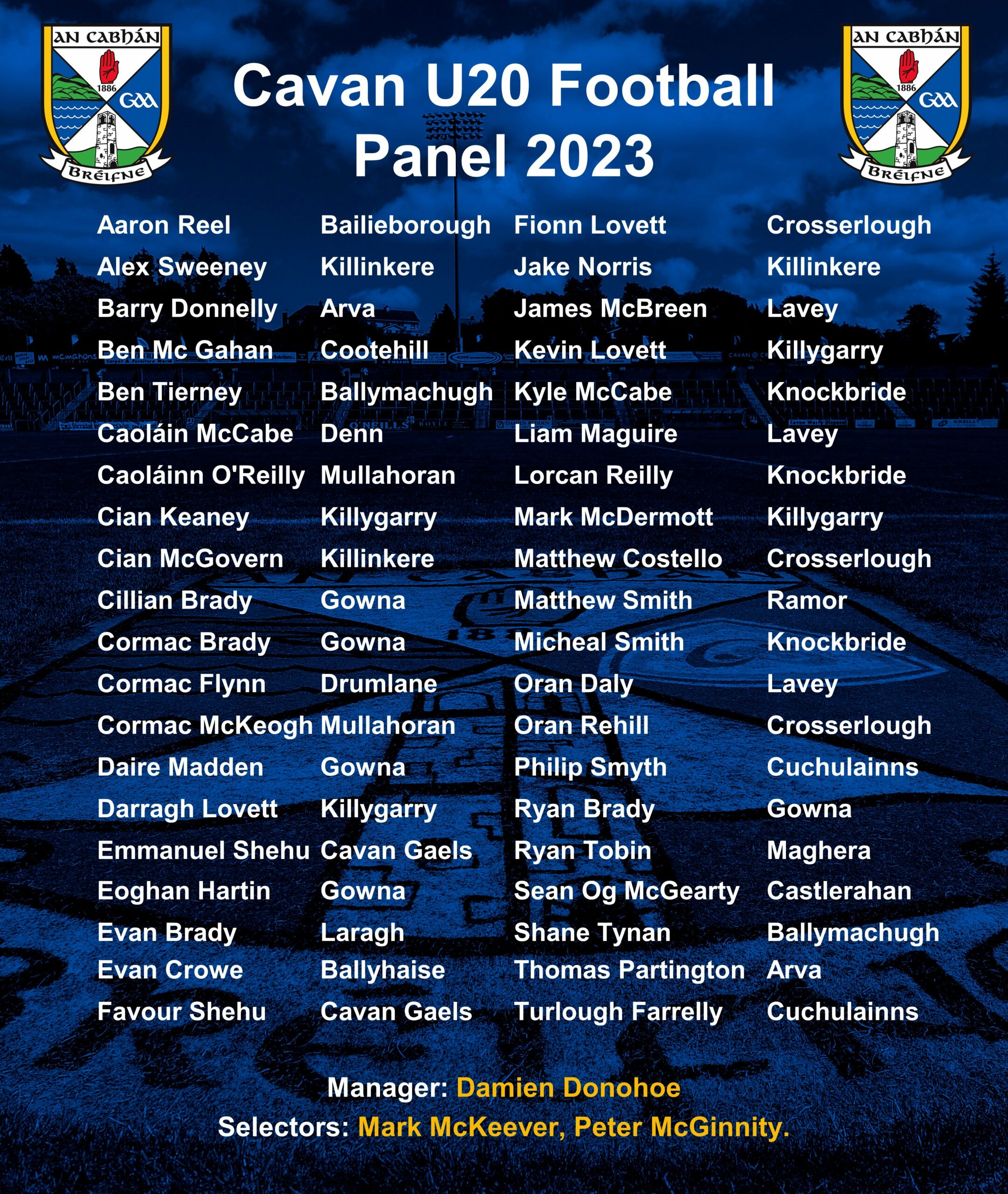 U20 Football Panel 2023 and U20 Philly McGuinness Development League  Fixtures - Cavan GAA